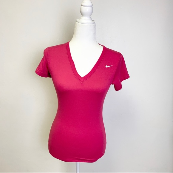 NWOT Nike Dri Fit Hot Pink V Cut Top Active Shirt - Picture 10 of 16
